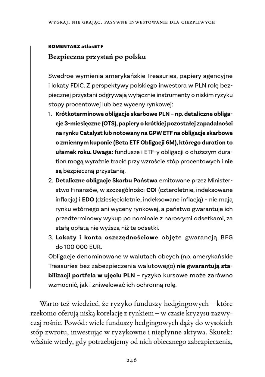 Strona 246 z ramką Komentarz atlasETF: Bezpieczna przystań po polsku, o obligacjach skarbowych OTS, COI i EDO.